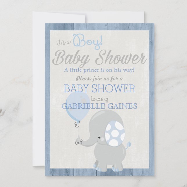 Blue Elephant Boy Baby Dusche Land Einladung (Vorderseite)