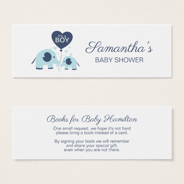 Blue Elephant Boy Baby Showbuchanfrage (Vorne & Hinten)