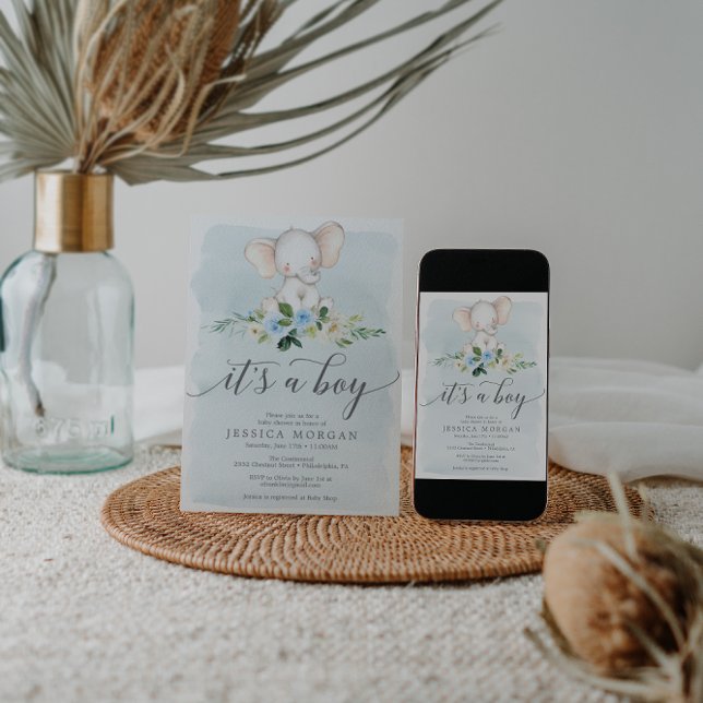 Blue Elephant Boy Baby Shower Einladungskarte (Von Creator hochgeladen)