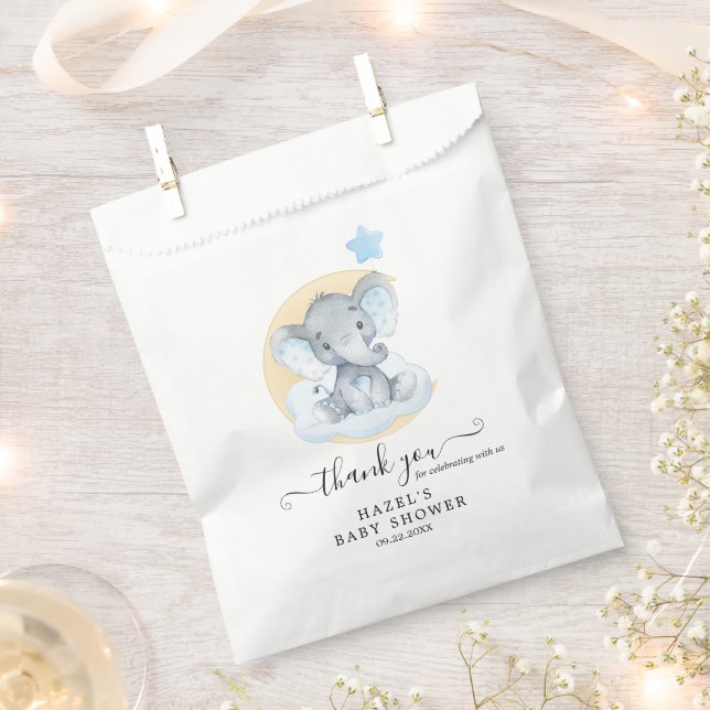 Blue Elephant Boy Baby shower Favoriser les sacs (Coupé)