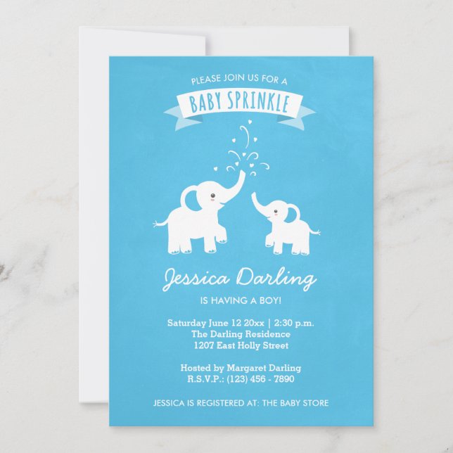 Blue Elephant Boy Baby Sprinkle Shower Invitation (Devant)