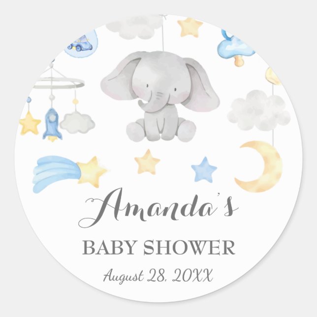 Blue Elephant Boy Baby Stuff Toys Babydusche Runder Aufkleber (Vorderseite)