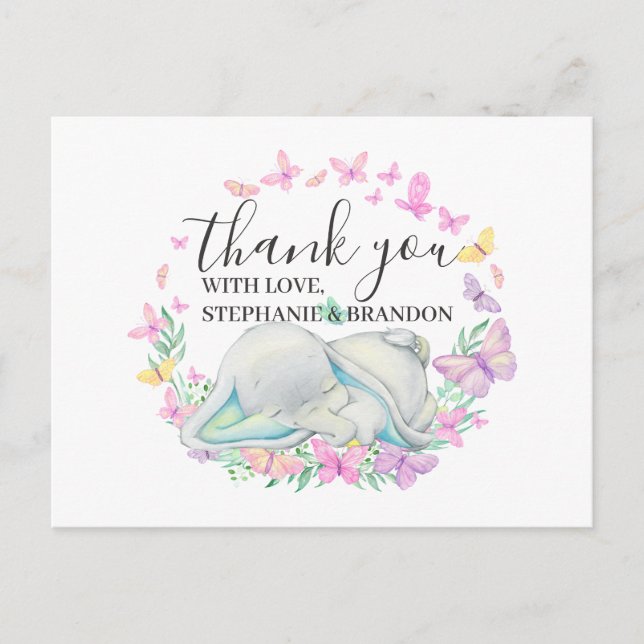 Blue Elephant Butterfets Danke Karte (Vorderseite)