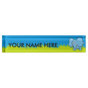 Blue Elephant Cartoon Namensplakette