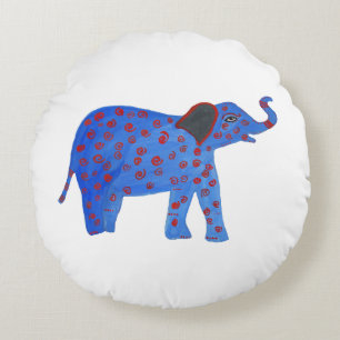 Blue Elephant Dessin Coussin rond