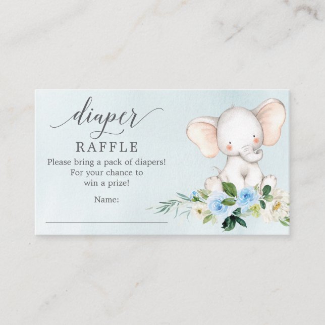 Blue Elephant Diaper Raffle Baby Duschkarte Begleitkarte (Vorderseite)