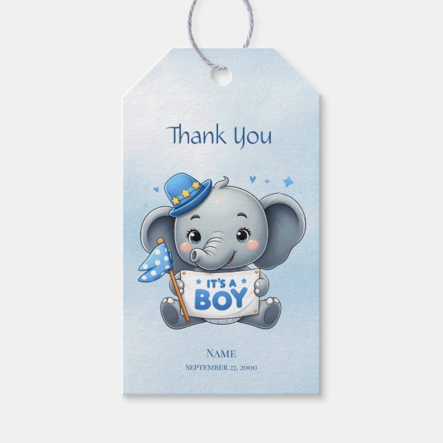 Blue Elephant Gift Tag Geschenkanhänger (Vorderseite)