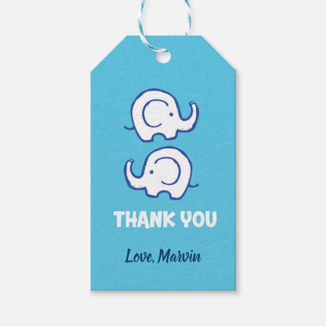 Blue Elephant Gift Tag Geschenkanhänger (Vorderseite)