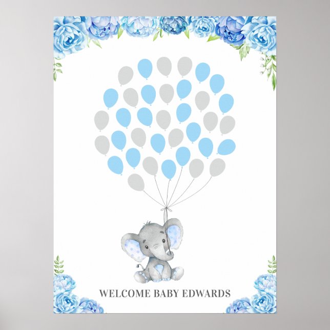 Blue Elephant Guestbook Alternative Sign Poster (Vorne)