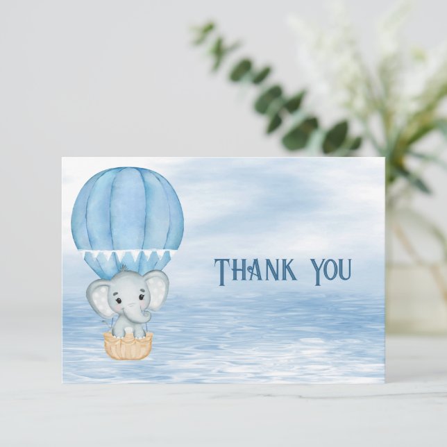Blue Elephant Hot Air Ballon Danke Karte (Stehend Vorderseite)