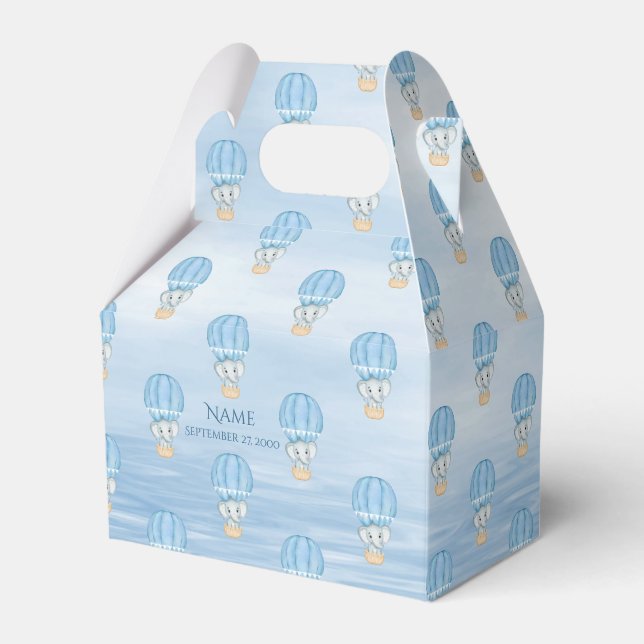 Blue Elephant Hot Air Balloon Gefälligkeitsbox Geschenkschachtel (Vorderseite)