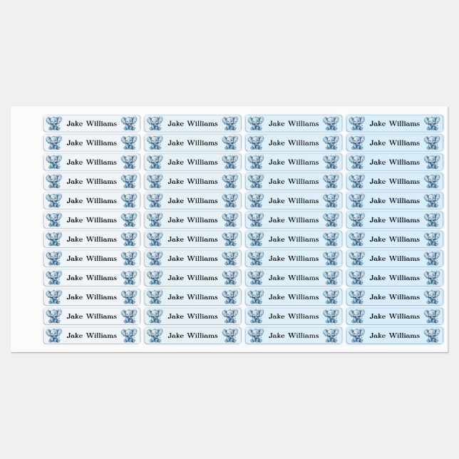 Blue Elephant Kids' Name Clothing School Labels Etiketten (Blatt)