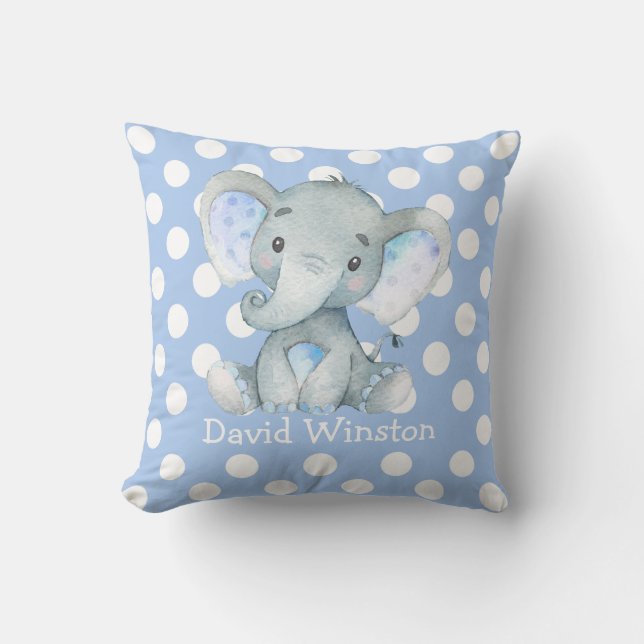 Blue Elephant Kinderzimmer Dekoration Personalisie Kissen (Vorderseite)