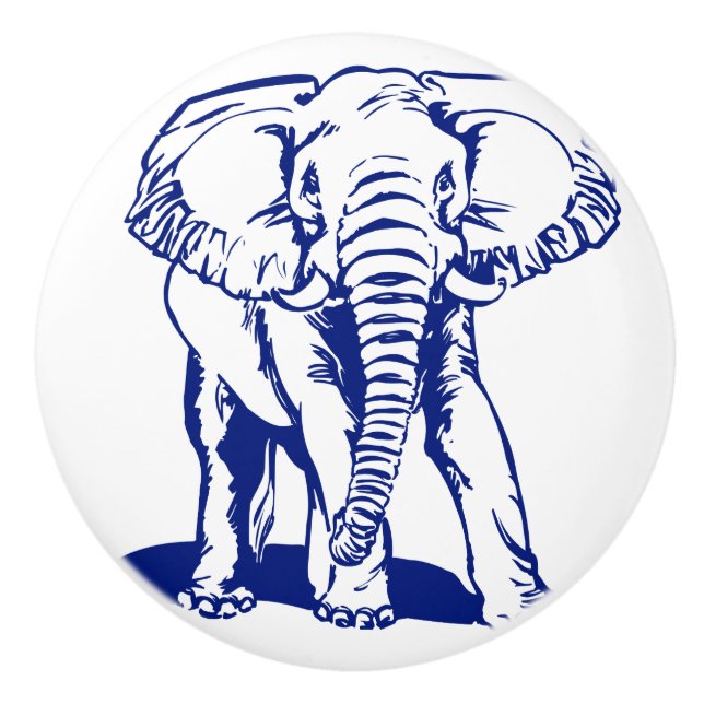 Blue Elephant Line Zeichnend Keramik Knoblauch Keramikknauf (Vorderseite)