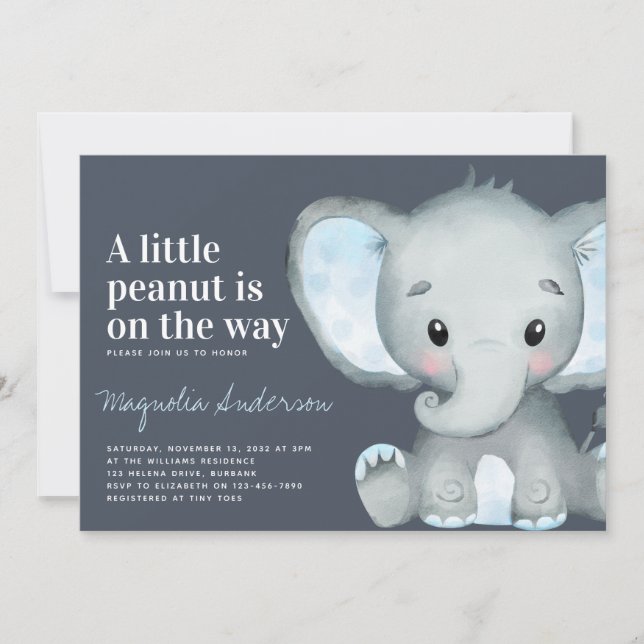 Blue Elephant Little Peanut Baby Dusche Einladung (Vorderseite)