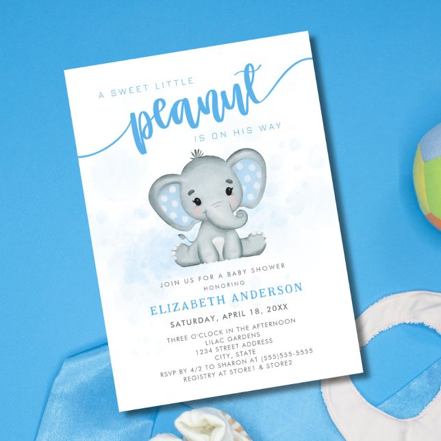 Blue Elephant Little Peanut Boy Baby Dusche Einladung (Von Creator hochgeladen)