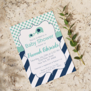 Blue Elephant Maman et Baby shower Invitation