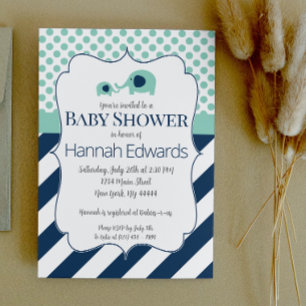 Blue Elephant Maman et Baby shower Invitation