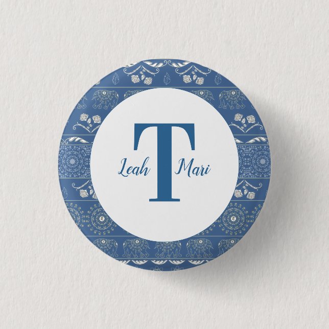 Blue Elephant Mandala Button (Vorderseite)