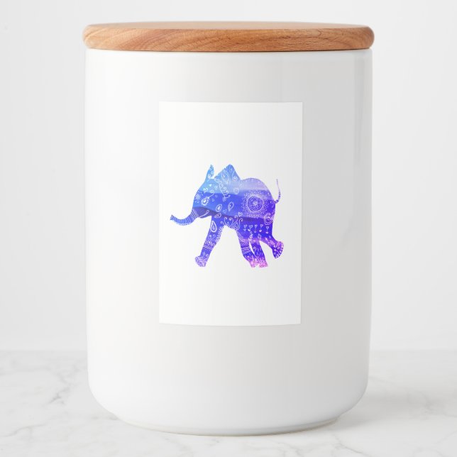 Blue Elephant Mandala Custom Food Container Label Lebensmitteletikett (Vorderseite)
