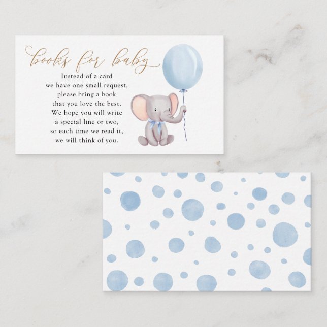 Blue Elephant mit Ballon-Büchern für Baby Begleitkarte (Vorne/Hinten)