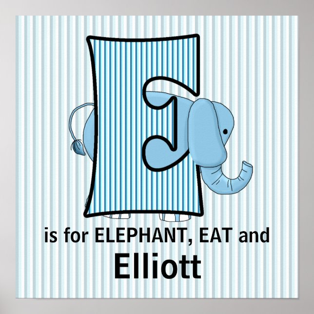 Blue Elephant Mit Monogramm E Baby Room Poster (Vorne)