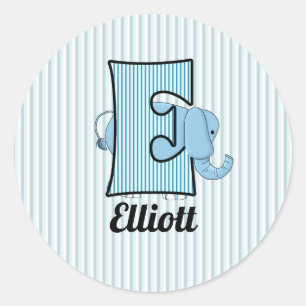 Blue Elephant Mit Monogramm Letter E Kids Runder Aufkleber