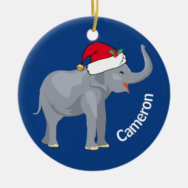 Blue Elephant Niedlich Monogram Christmas Keramik Ornament (Vorne)
