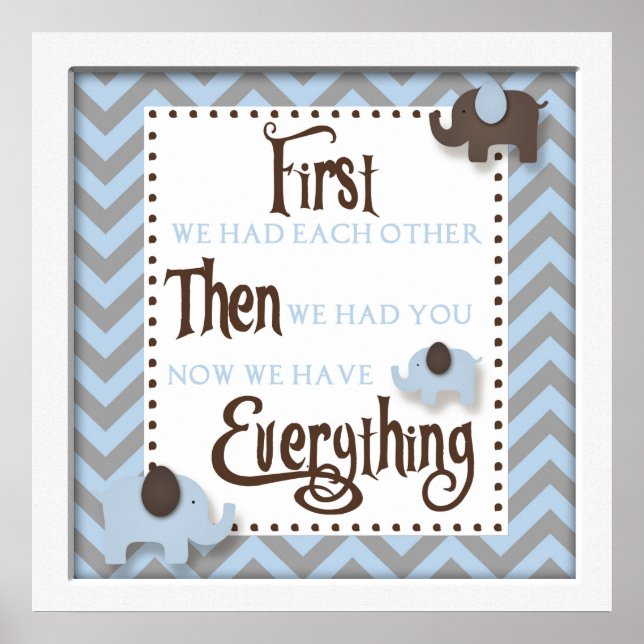 Blue Elephant Nursery Word Wall Art Poster (Vorne)