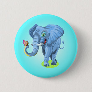Blue Elephant Playing mit Butterfly-44644 Button