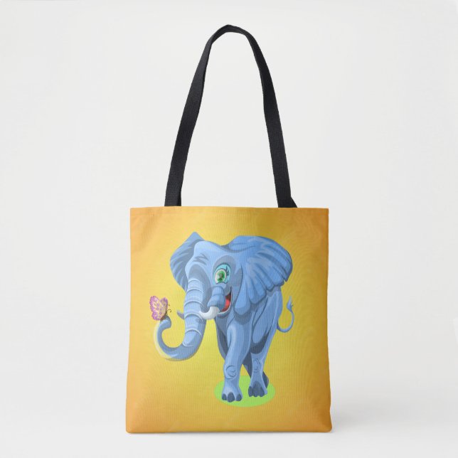 Blue Elephant Playing mit Butterfly-44644 Tasche (Vorderseite)
