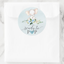 Blue Elephant Ready To Pop Baby Favor Stickers