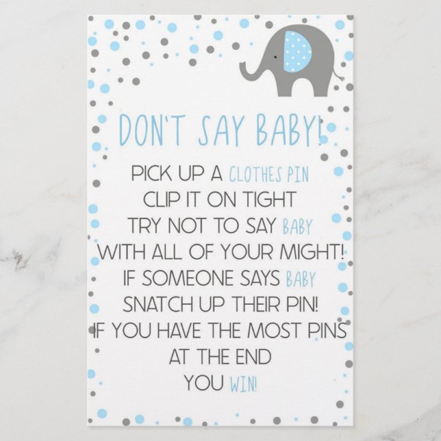 Blue Elephant Say Baby Shower Game Briefpapier (Vorderseite)