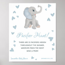Blue Elephant Schnuller Hunt Game Baby Dusche Schi Poster