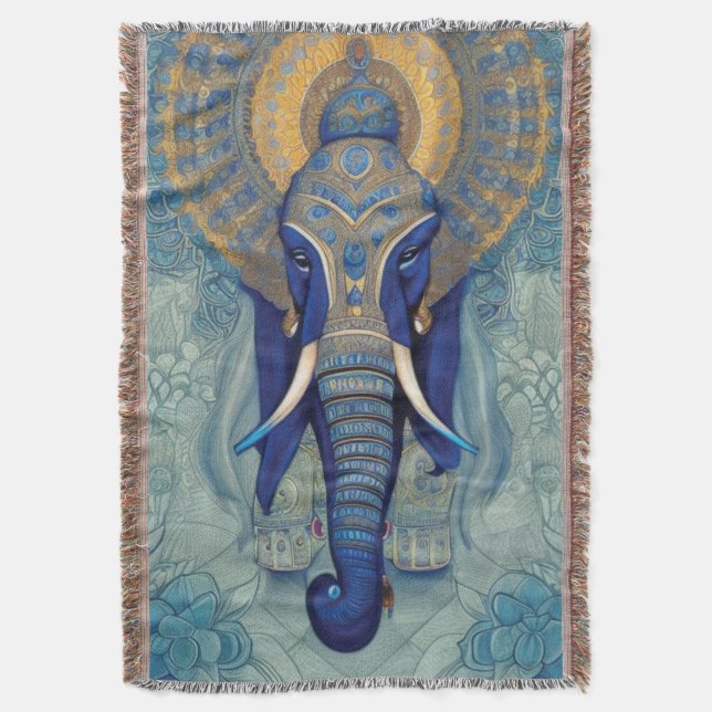 Blue Elephant Throw Blanket Decke (Vorderseite Vertikal)