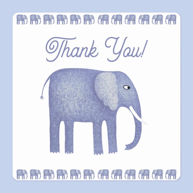 Blue Elephant Vielen Dank Quadratischer Aufkleber (Blue elephant watercolor thank you sticker)