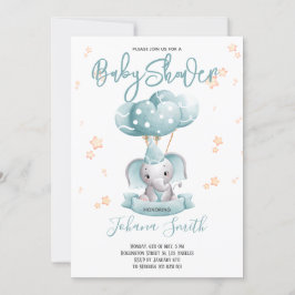 Blue Elephant Watercolor Baby Dusche Einladung
