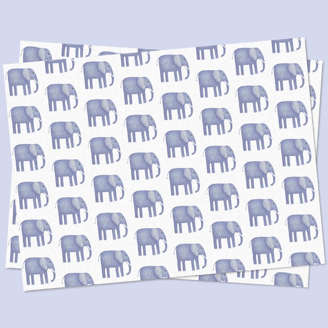 Blue Elephant Watercolor Seidenpapier (Blue watercolor elephant pattern tissue paper)