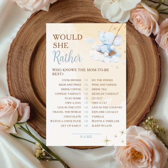 Blue Elephant Would She Rather Baby Shower Spiel (Von Creator hochgeladen)