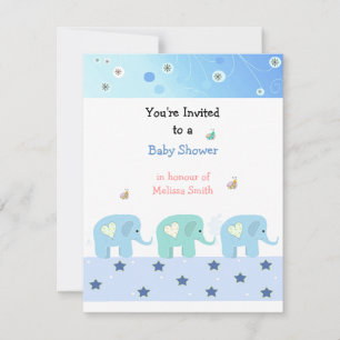 Blue Elephants Baby Dusche Einladung