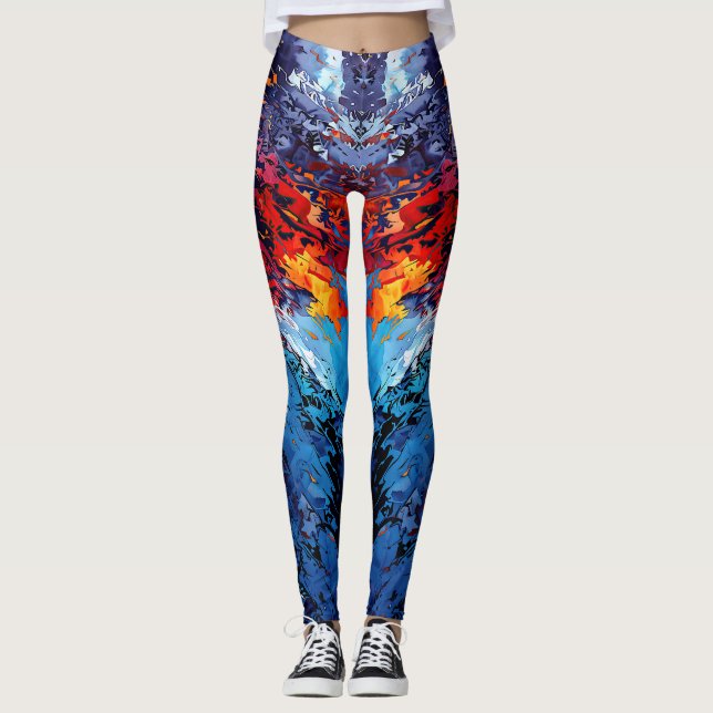 Blue Ember Blue Red Contemporary Abstrakt Art Leggings (Vorderseite)