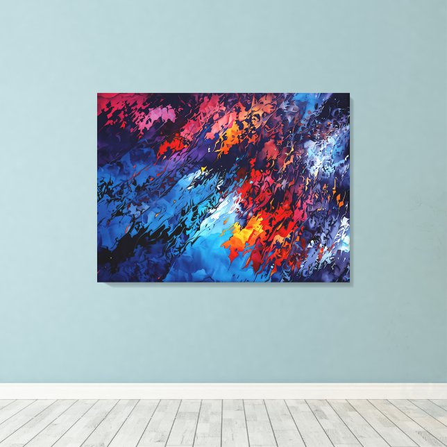 Blue Ember Blue Red Contemporary Abstrakt Art Leinwanddruck (Insitu (Holzboden))