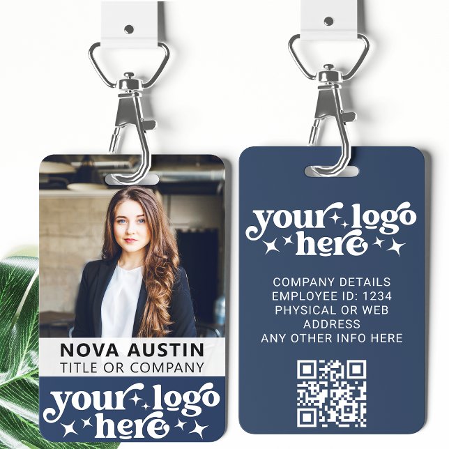 Blue Employee Foto ID mit QR Code Business Logo Ausweis (Von Creator hochgeladen)