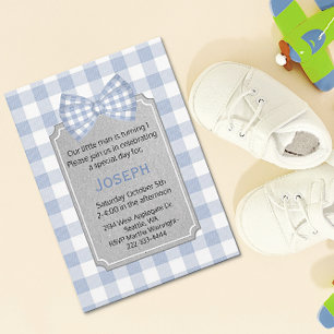 Blue En vichy Baby Boy Invitation d'anniversaire