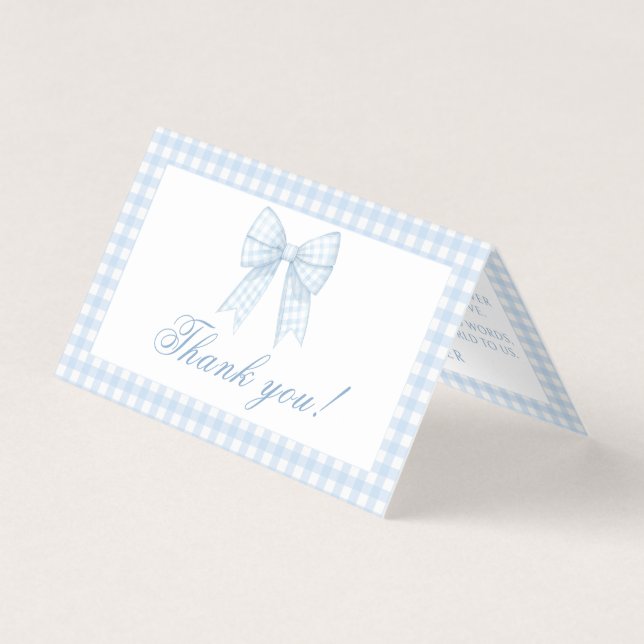 Blue En vichy Bow Baby Boy Douche Merci Cartes (Front)