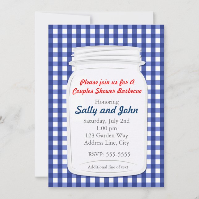 Blue En vichy Mason Jar Pays Rustique Invitation (Devant)