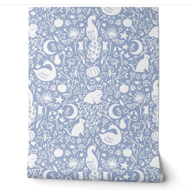Blue Enchanted Magic Garden Messe Wallpaper Tapete (Abrollen)
