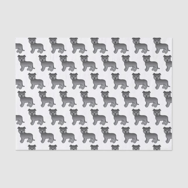 Blue English Staffie Niedlich Cartoon Dog Pattern Seidenpapier (Vorderseite)