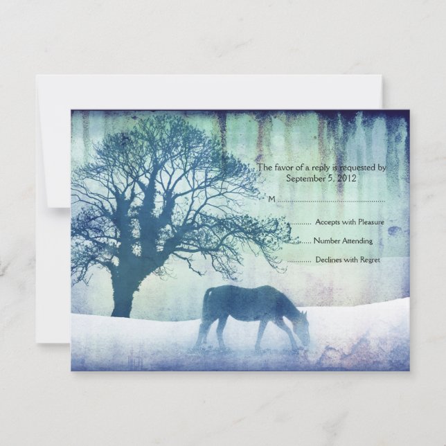 Blue Equestrian Wedding RSVP Karte (Vorderseite)