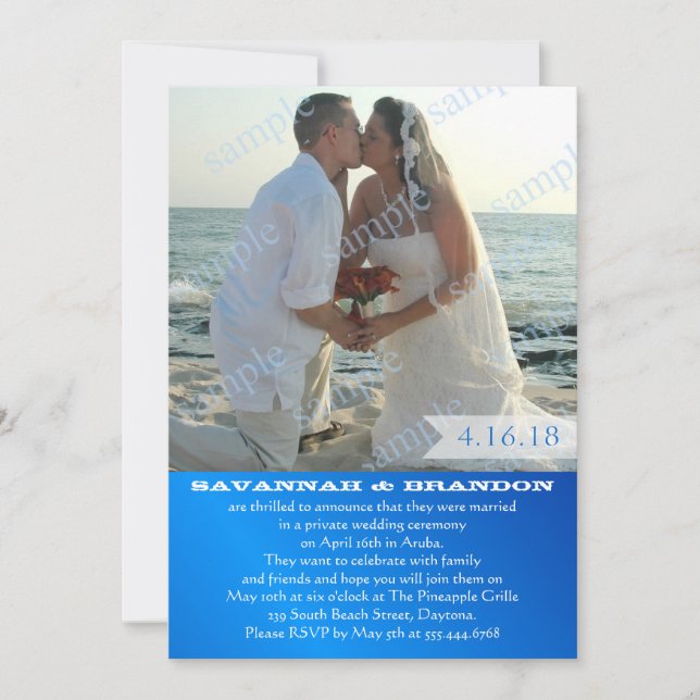 Blue Eriage Empfang Nur Hochzeitssommage Foto einl Einladung (Vorderseite)